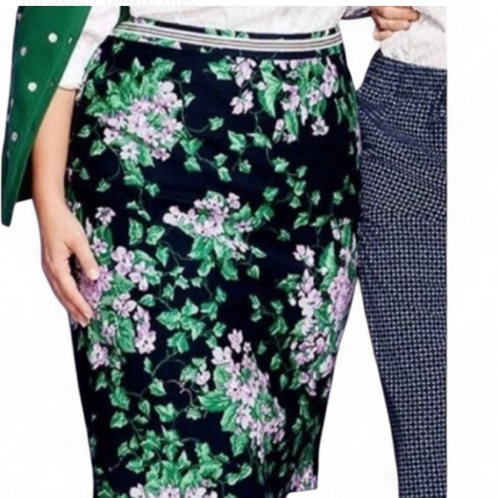TALBOTS The Oprah Magazine Collection Green Floral Pencil Skirt 2 W/Zip & Slit.